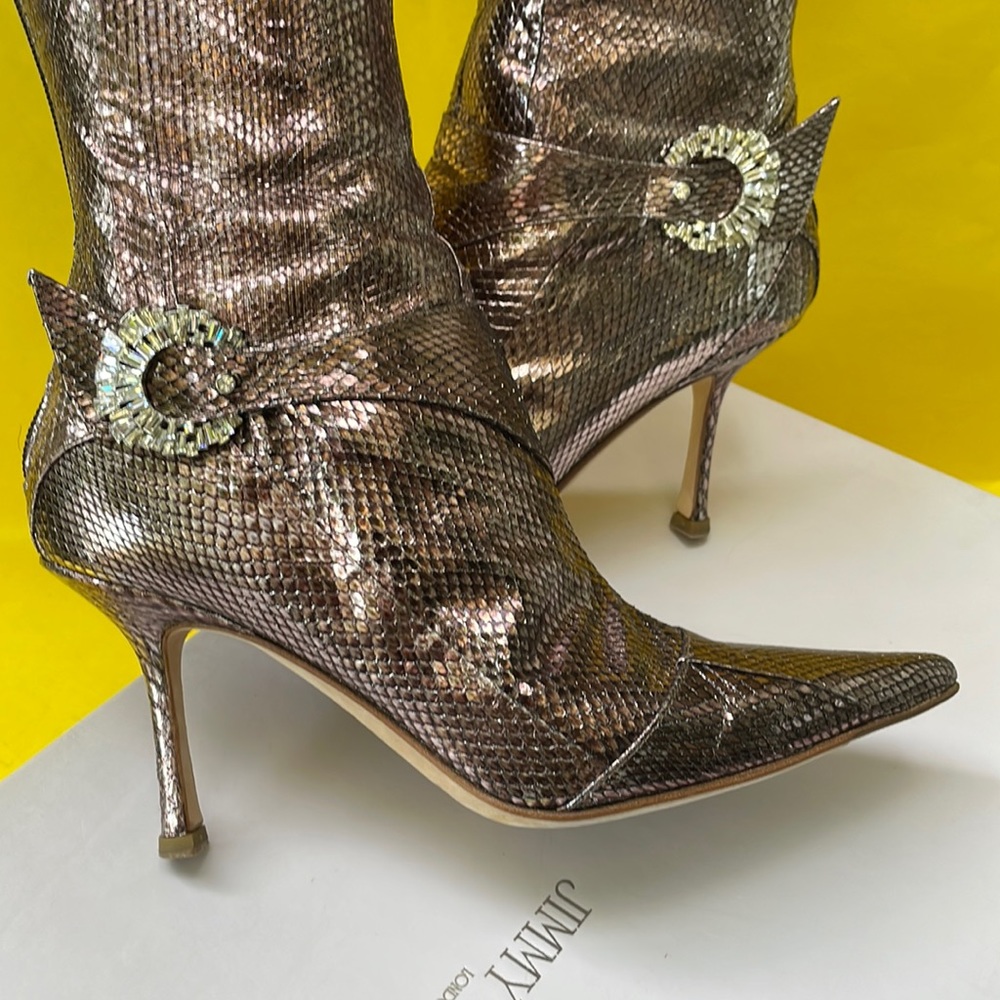 Bronze Jimmy Choo watersnake skin/leather boots in original box - Picture 5 of 16